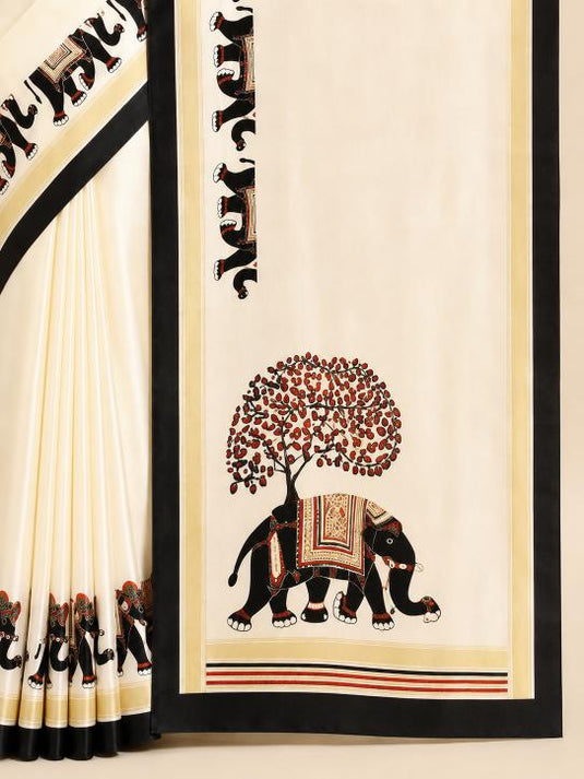 Premium Digital Print Satin Saree – Elegant Glossy Finish & Contemporary Design