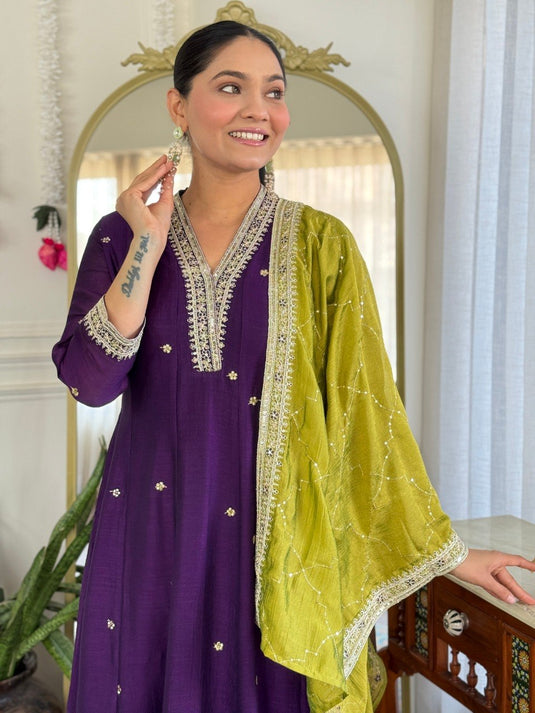 Elegant Vichitra Silk Embroidered Kurti Set with Dupatta for Women