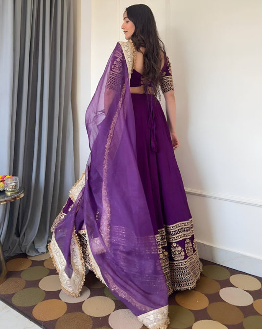 Women’s Georgette Embroidered Sequence Work Lehenga Choli Set with Dupatta