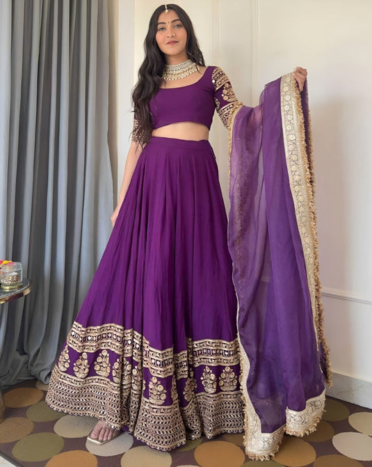 Women’s Georgette Embroidered Sequence Work Lehenga Choli Set with Dupatta