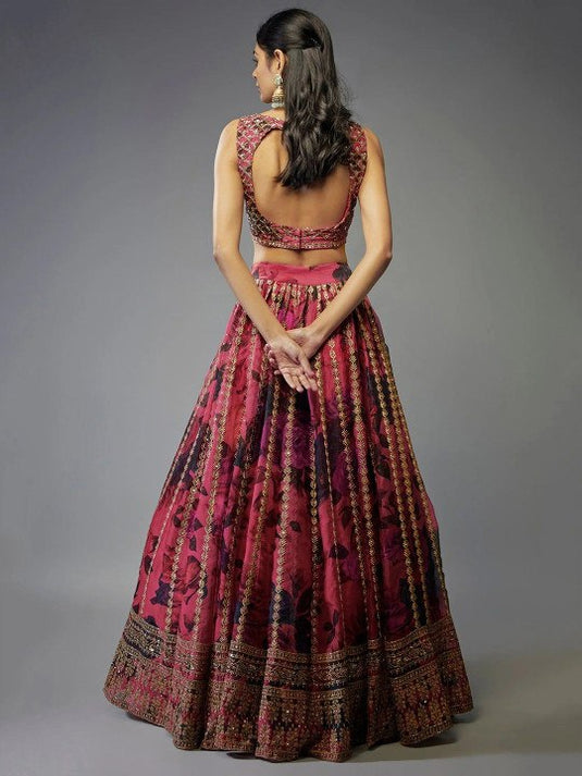 Women’s Tebby Organza Embroidered Lehenga Choli Set with Sequins Work & Dupatta