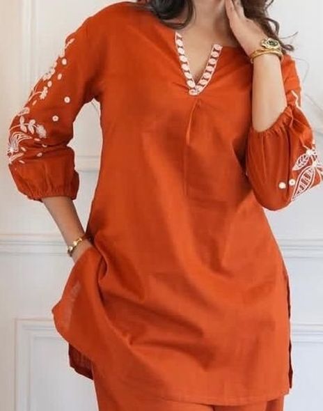 Elegant Embroidered Viscose Rayon Kurta & Magic Slub Co-ord Set with 3/4 Sleeves