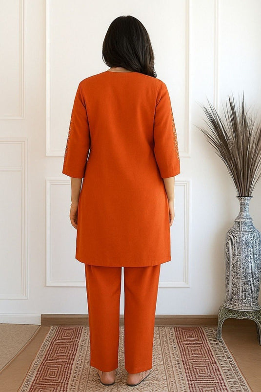 Elegant Embroidered Viscose Rayon Kurta & Magic Slub Co-ord Set with 3/4 Sleeves