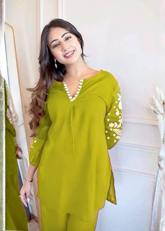 Elegant Embroidered Viscose Rayon Kurta & Magic Slub Co-ord Set with 3/4 Sleeves