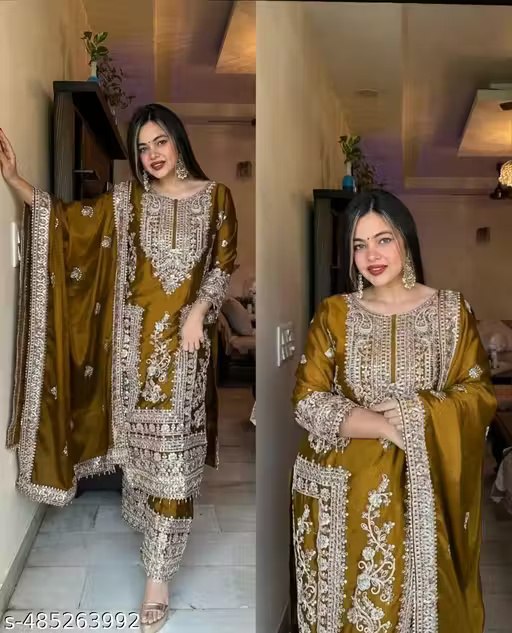 Elegant Embroidered Art Silk Kurti Set with Lace Border Dupatta