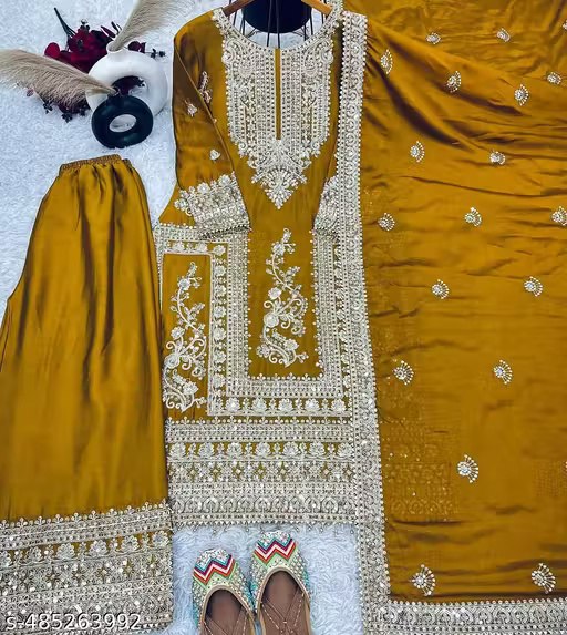 Elegant Embroidered Art Silk Kurti Set with Lace Border Dupatta