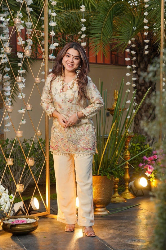 Elegant Embroidered French Crepe Co-ord Set