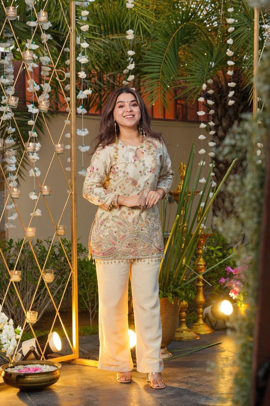 Elegant Embroidered French Crepe Co-ord Set