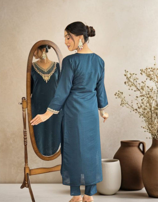 Elegant Chanderi Embroidered Kurti Set with Chinon Dupatta for Women
