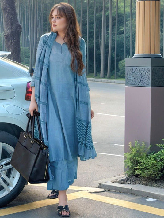 Elegant Solid Viscose Rayon Kurti Set with Printed Chanderi Dupatta