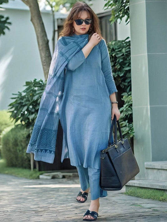 Elegant Solid Viscose Rayon Kurti Set with Printed Chanderi Dupatta