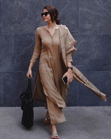 Elegant Solid Viscose Rayon Kurti Set with Printed Chanderi Dupatta