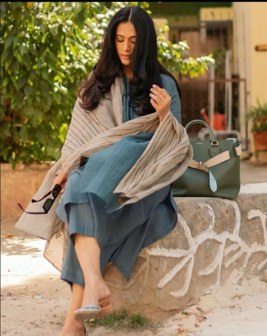 Elegant Solid Viscose Rayon Kurti Set with Printed Chanderi Dupatta