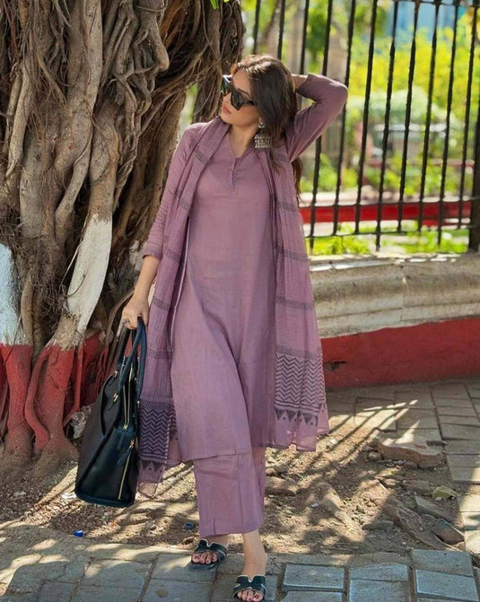 Elegant Solid Viscose Rayon Kurti Set with Printed Chanderi Dupatta