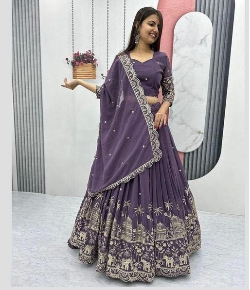 Women’s Georgette Embroidered Sequence Work Lehenga Choli Set with Dupatta