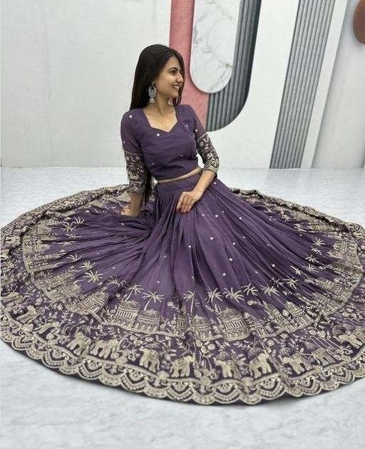 Women’s Georgette Embroidered Sequence Work Lehenga Choli Set with Dupatta