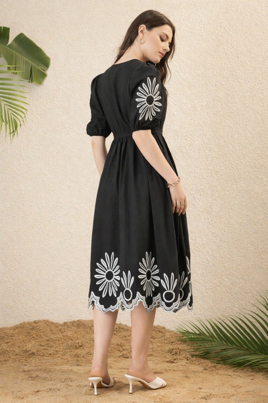 Women’s Viscose Rayon Embroidered Kurti Set with Short Puff Sleeves