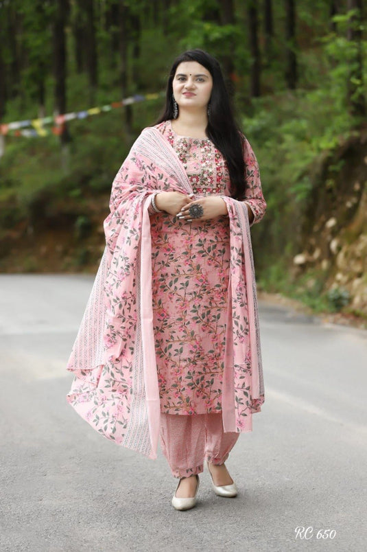 Women’s Embroidered Viscose Rayon Kurti Set with Printed Dupatta