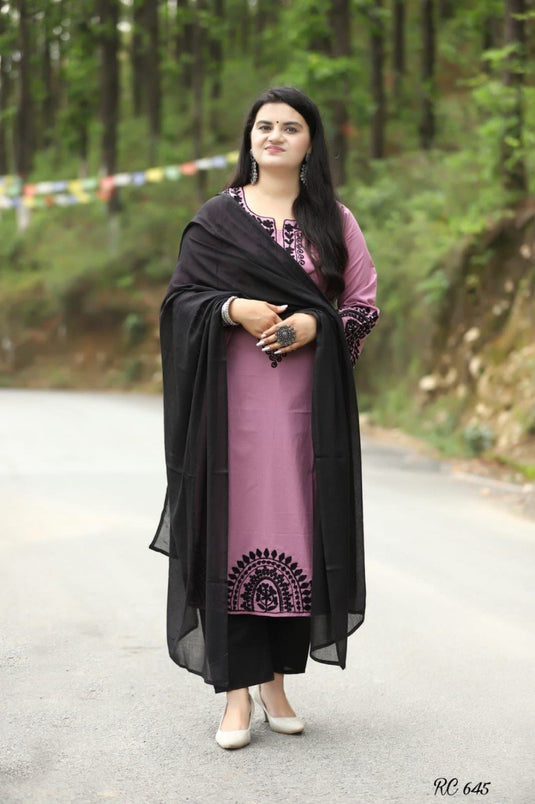 Women’s Viscose Rayon Embroidered Kurta Set with Printed Dupatta
