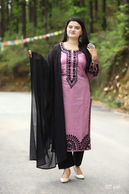 Women’s Viscose Rayon Embroidered Kurta Set with Printed Dupatta
