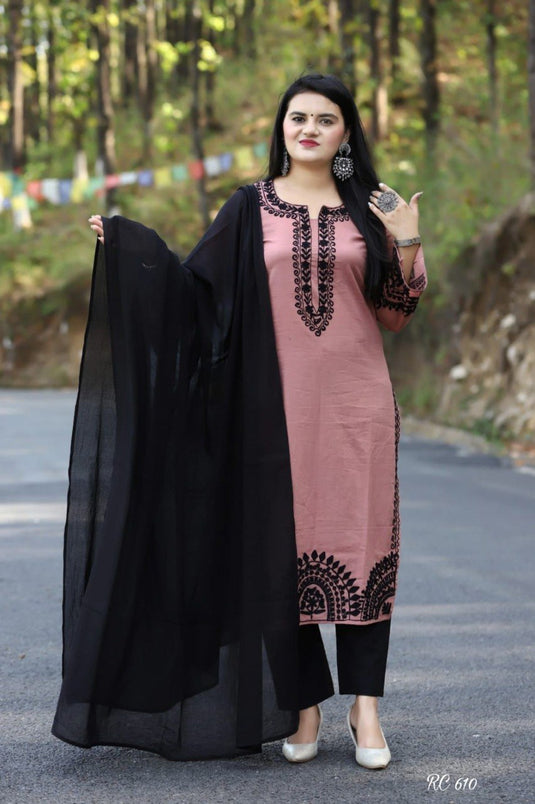 Women’s Viscose Rayon Embroidered Kurta Set with Printed Dupatta