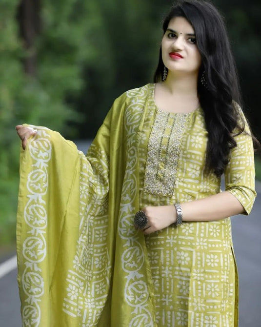 Women’s Viscose Rayon Embroidered Kurta Set with Printed Dupatta