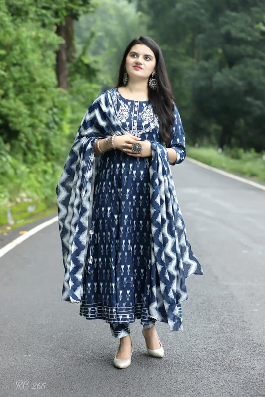 Women’s Embroidered Viscose Rayon Kurta Pant Set with Printed Dupatta