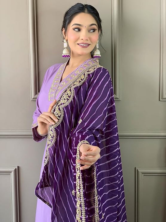 Women’s Viscose Chanderi Embroidered Kurta Set with Silk Dupatta