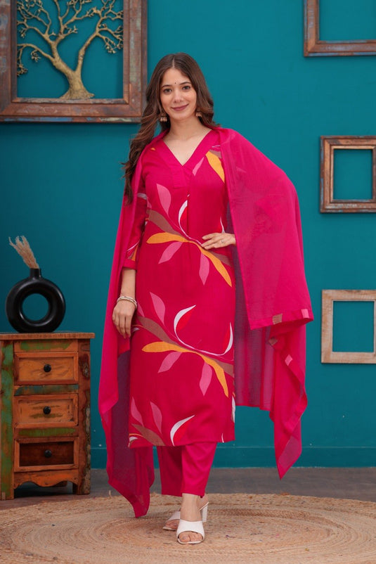 Elegant Printed Polly Rayon Kurti Set with Nazmin Dupatta for Women