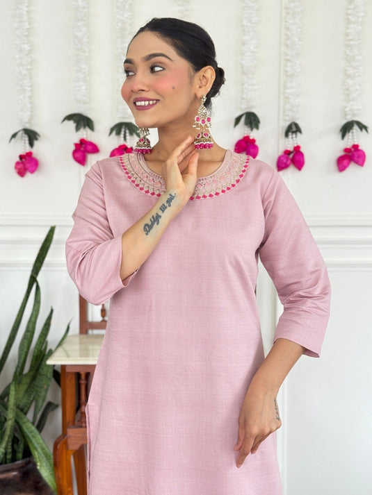 Women’s PV Chanderi Embroidered Kurta Set with Silk Dupatta