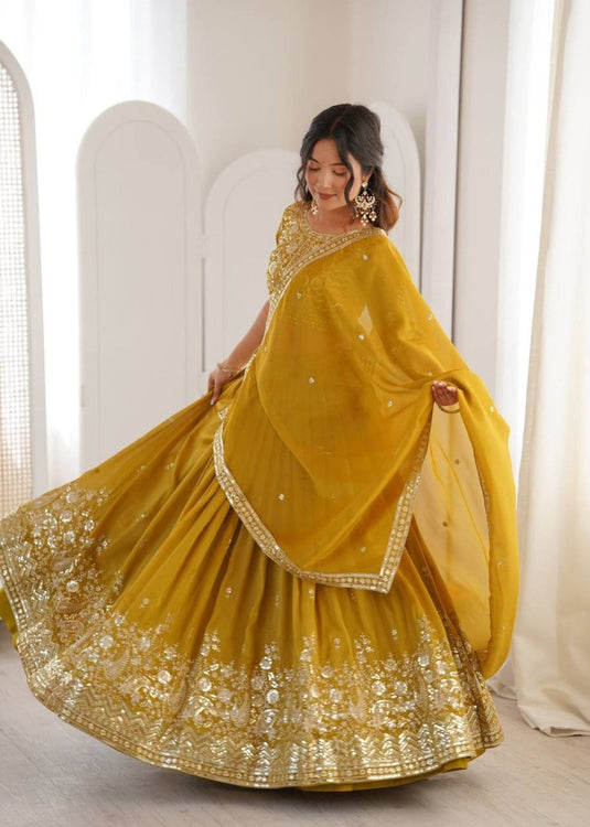 Women’s Art Silk Embroidered Sequence Work Lehenga Choli Set with Georgette Dupatta