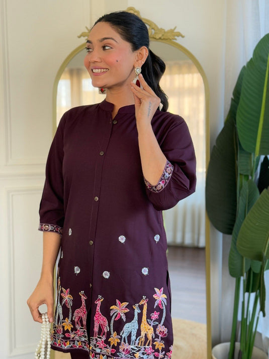 Elegant Embroidered Viscose Rayon Co-ord Set
