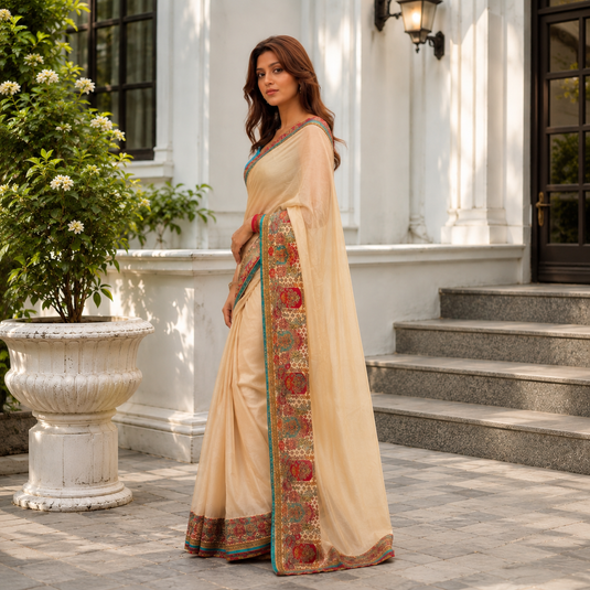 Premium Digital Print Satin Saree – Elegant Glossy Finish & Contemporary Design