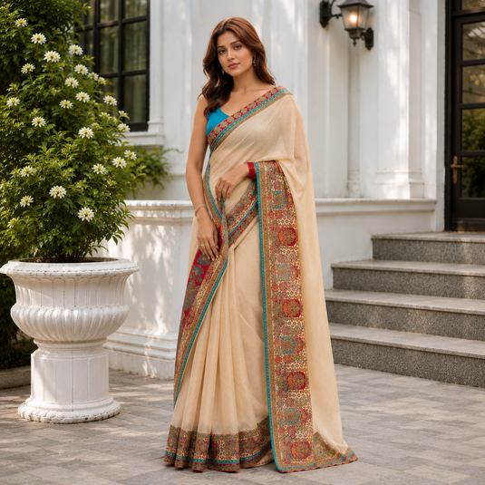 Premium Digital Print Satin Saree – Elegant Glossy Finish & Contemporary Design