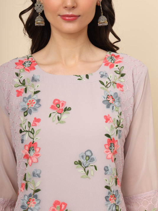 Women Georgette Lucknowi Chikankari Embroidered Straight Kurti