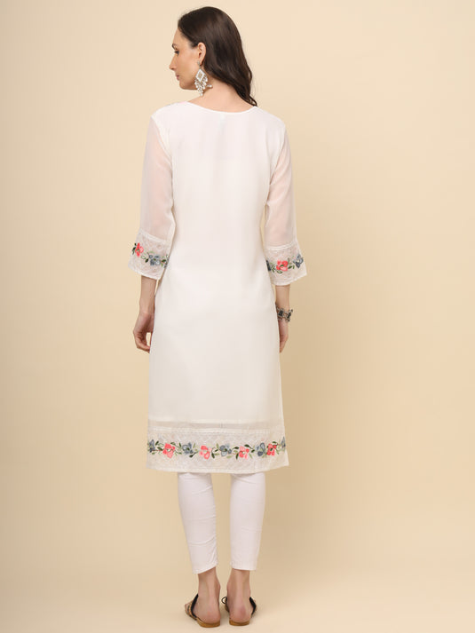 Women Georgette Lucknowi Chikankari Embroidered Straight Kurti