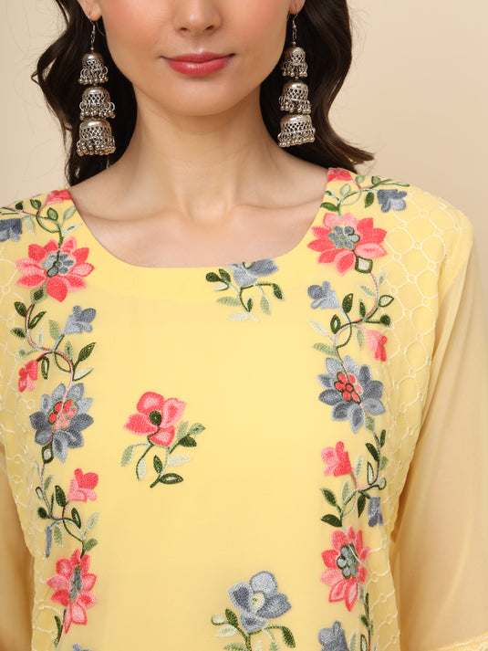 Women Georgette Lucknowi Chikankari Embroidered Straight Kurti