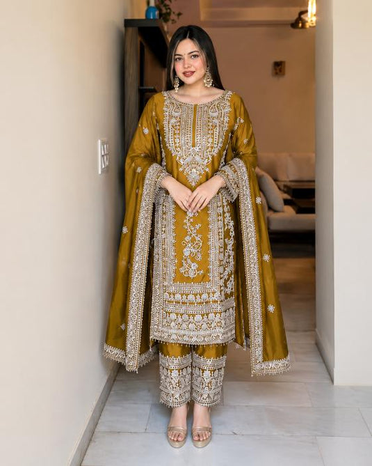 Elegant Embroidered Art Silk Kurti Set with Dupatta