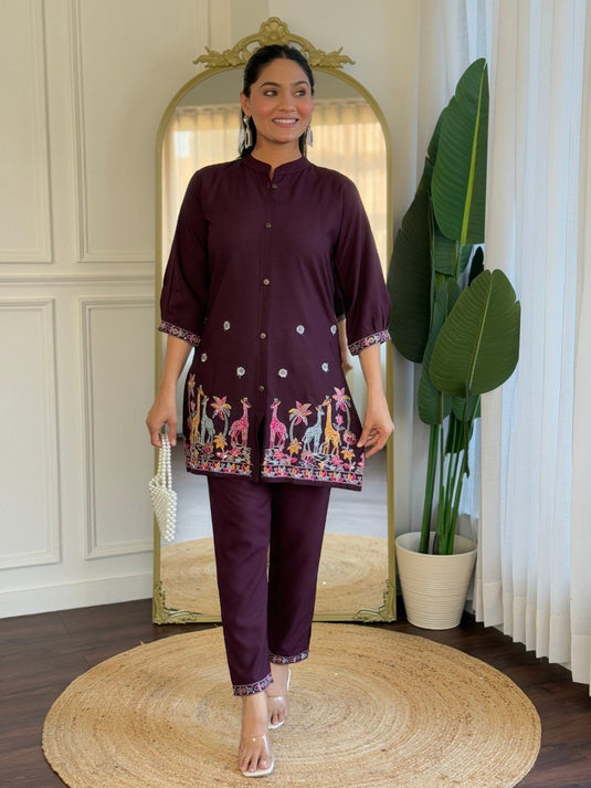 Elegant Embroidered Viscose Rayon Co-ord Set