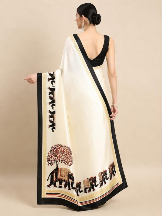 Premium Digital Print Satin Saree – Elegant Glossy Finish & Contemporary Design