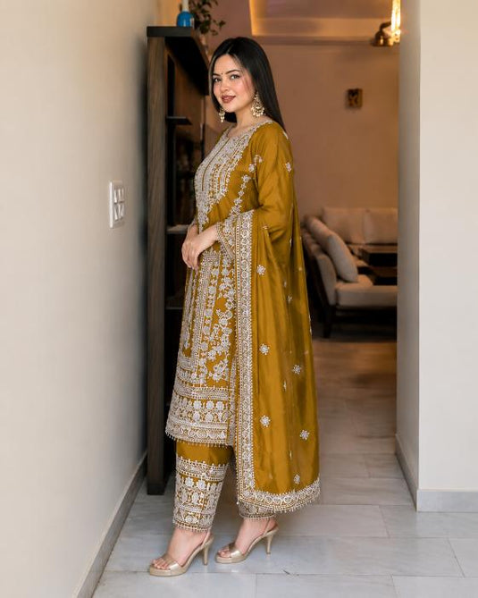 Elegant Embroidered Art Silk Kurti Set with Dupatta