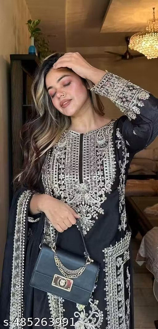 Elegant Embroidered Art Silk Kurti Set with Dupatta