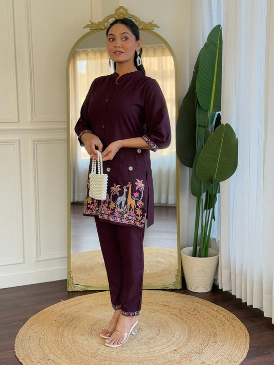 Elegant Embroidered Viscose Rayon Co-ord Set