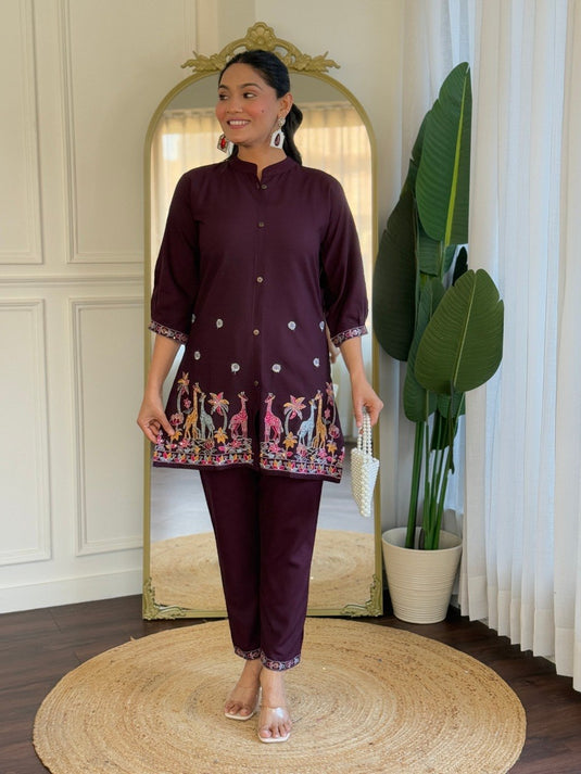 Elegant Embroidered Viscose Rayon Co-ord Set