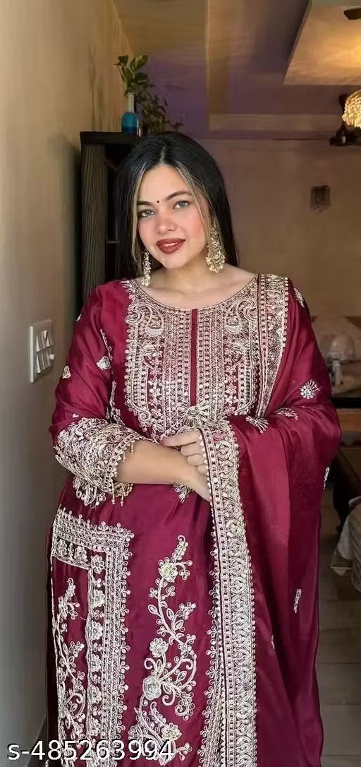 Elegant Embroidered Art Silk Kurti Set with Dupatta