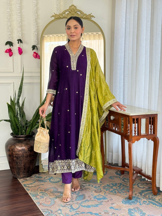 Elegant Vichitra Silk Embroidered Kurti Set with Dupatta for Women