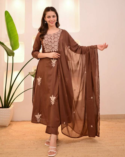 Women’s Embroidered Viscose Rayon Kurta Set with Vichitra Dupatta