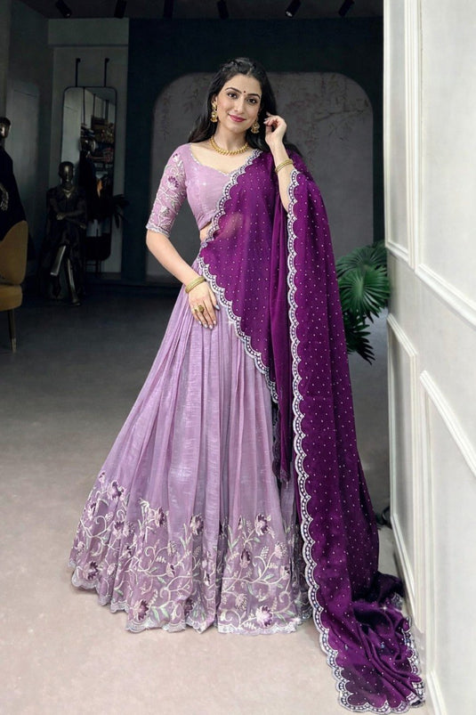 Women’s Chinno Silk Embroidered Sequence Work Lehenga Choli Set with Georgette Dupatta