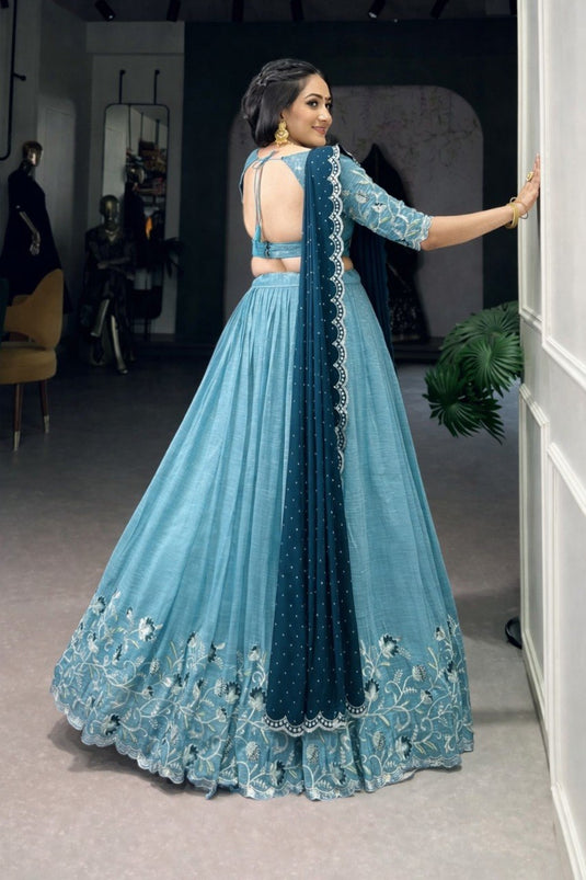 Women’s Chinno Silk Embroidered Sequence Work Lehenga Choli Set with Georgette Dupatta