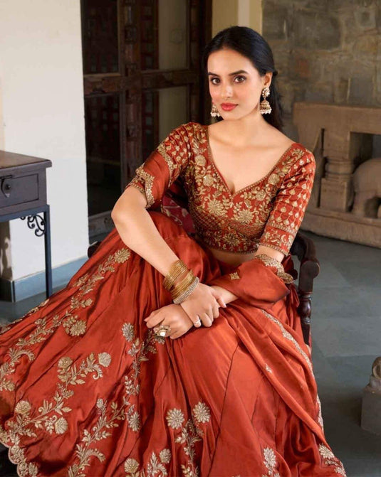 Women’s Vichitra Silk Embroidered Sequence Work Lehenga Choli Set with Dupatta
